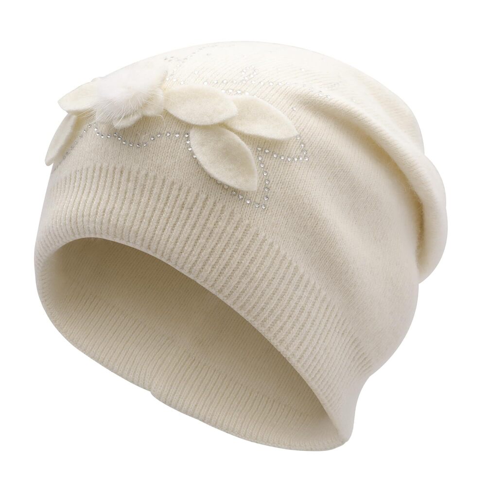 8087 Floral Slouchy Beanie Hat Double Layer Winter Knit Skull Cap, Small
